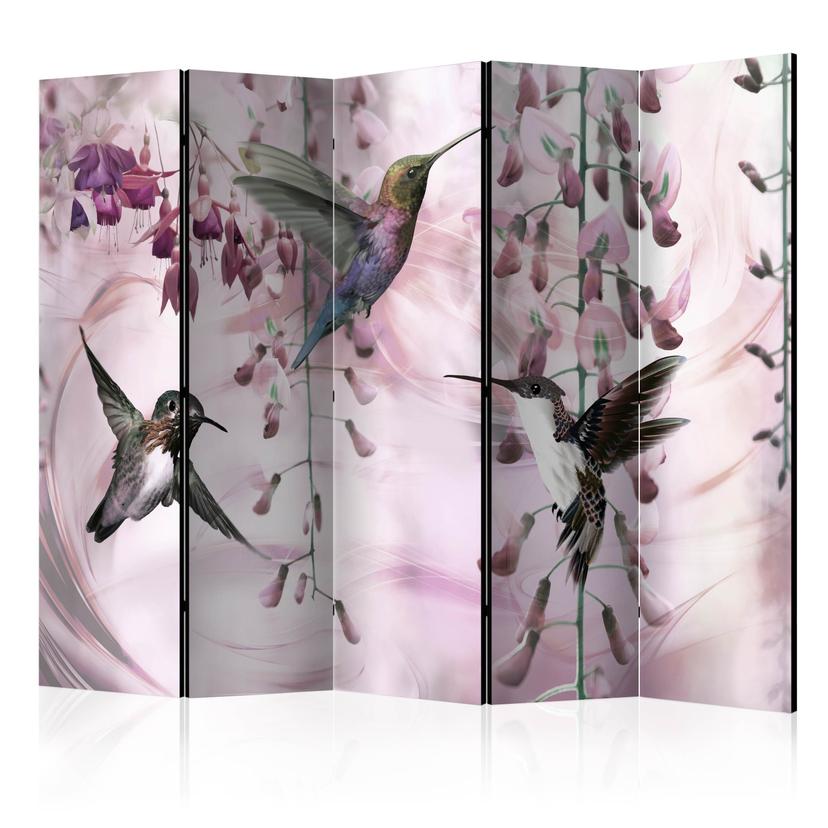 Divisorio per sala - Colibrì in volo (rosa), 3 pezzi