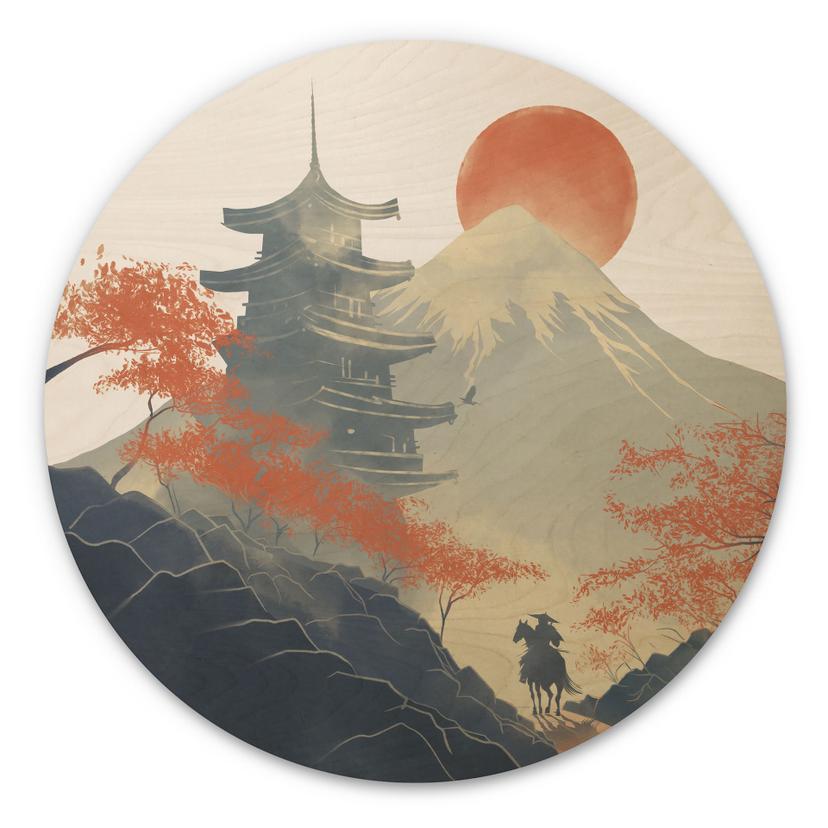 Cuadro de madera amanecer sobre la pagoda - Roze - Round