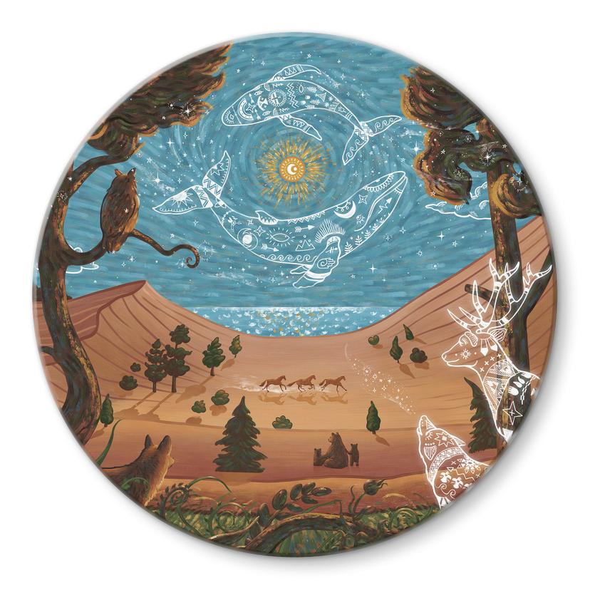 Glasschilderij Spiritueel Dierenrijk in de Nacht - Oliver Robins - Rond