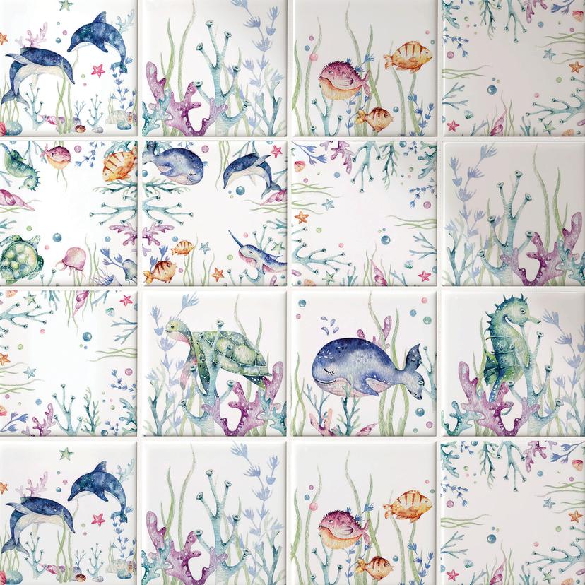 Azulejos Adhesivos Kvilis - Colorido mundo submarino - lote de 12