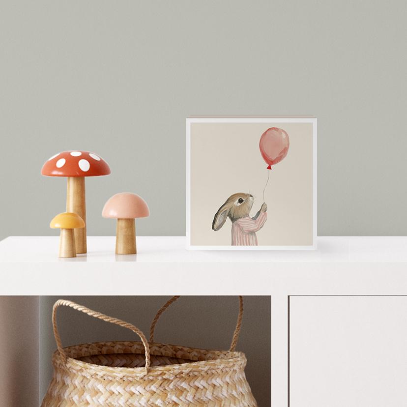 Houten Wanddecoratie - Schattig konijntje met ballon - Treechild - 15x15 cm