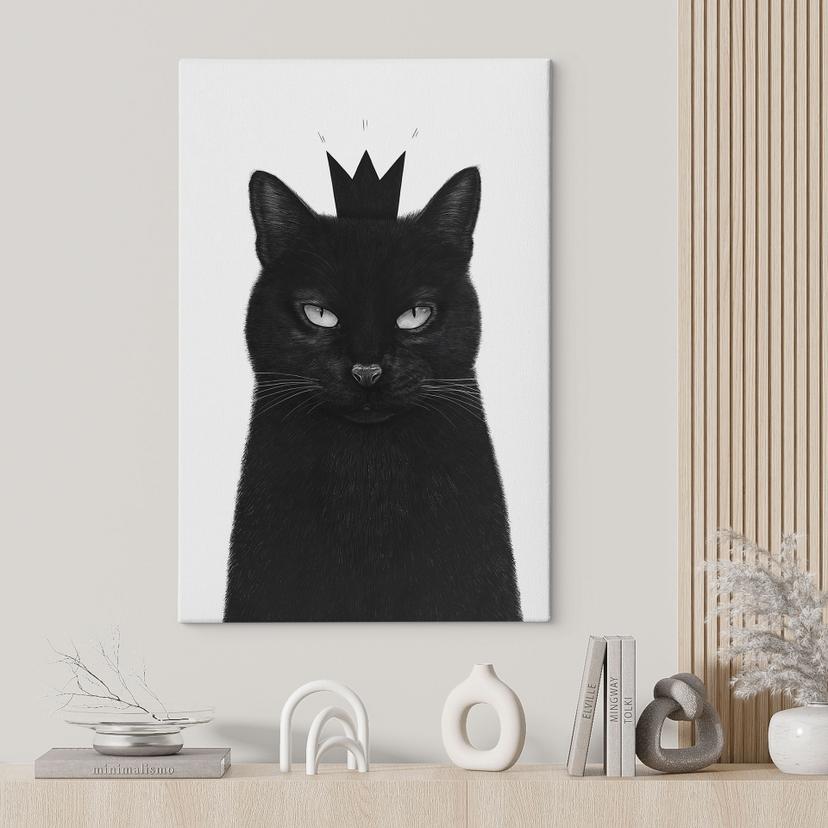Canvas schilderij Zwarte kat met kroon - Korenkova