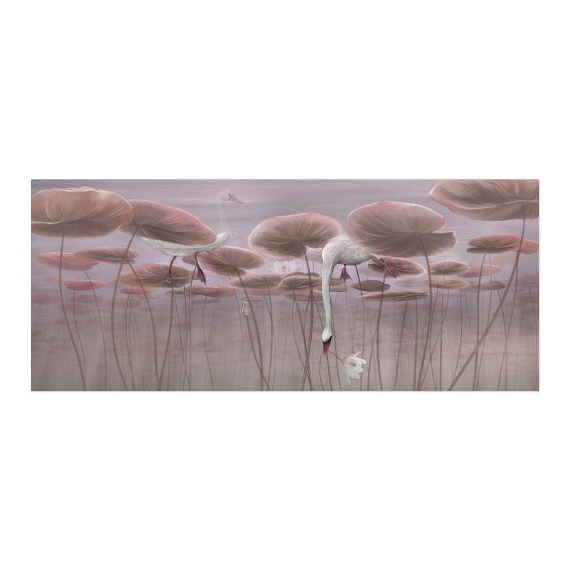 Zelfklevende Keukenachterwand Lotusbloemen met zwaan in water in donkerroze - Ms Tiff