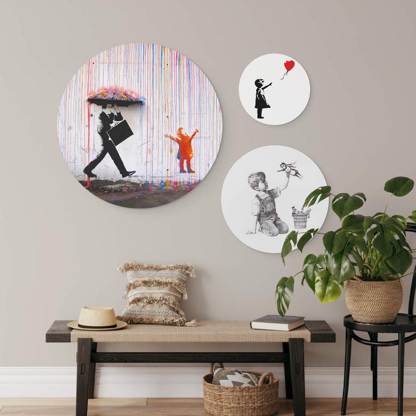 Tableau sur alu-Dibond rond Banksy set 3 pièces