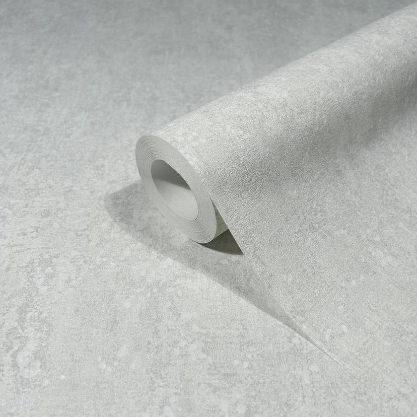 Papel pintado de tejido-no-tejido con textura ligera mate, aspecto de hormigón blanco, gris