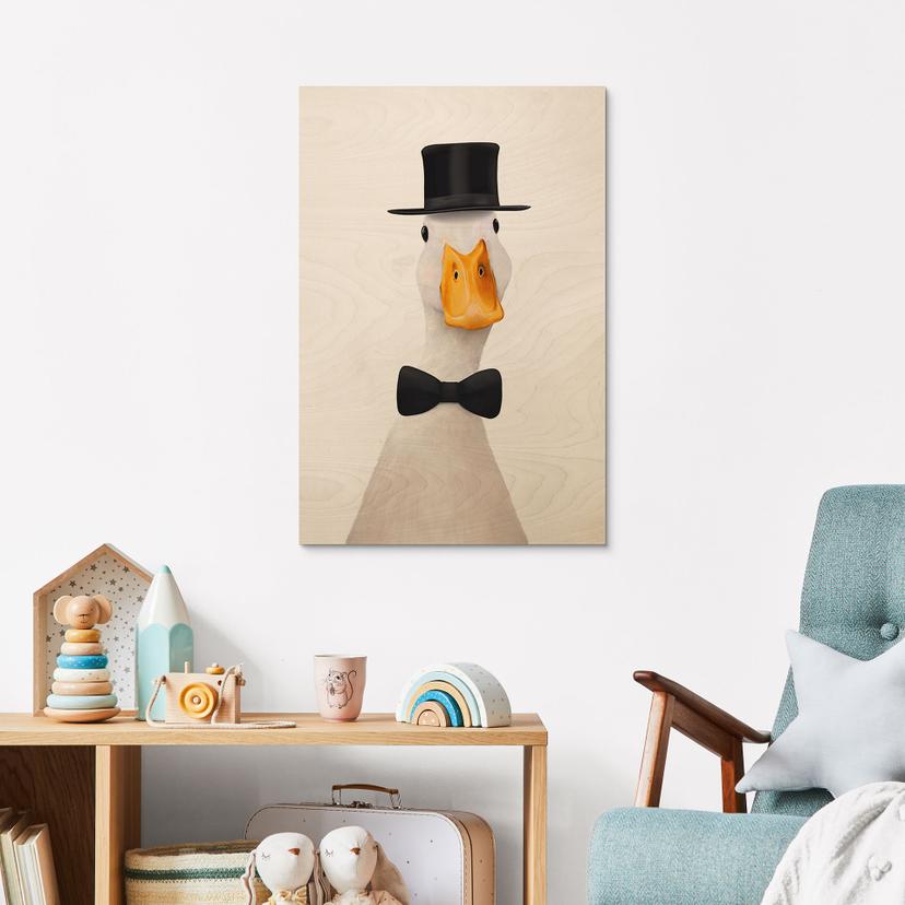 Houten Wanddecoratie Gentleman Gans met Hoge Hoed - Korenkova