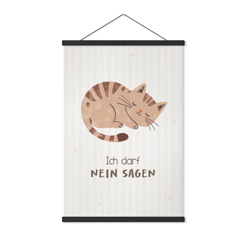 Stoffbild mit Katze - Selbstliebe-Spruch 'Ich darf nein sagen' für Kinder