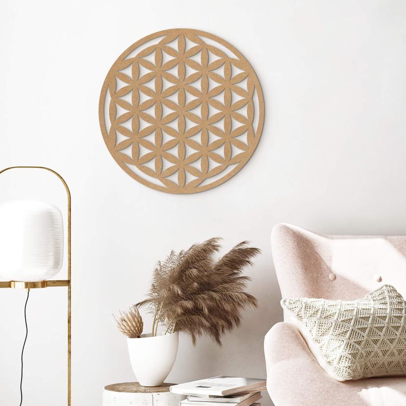 Decoración en madera Geometría Flor de la Vida - MDF Nature Round