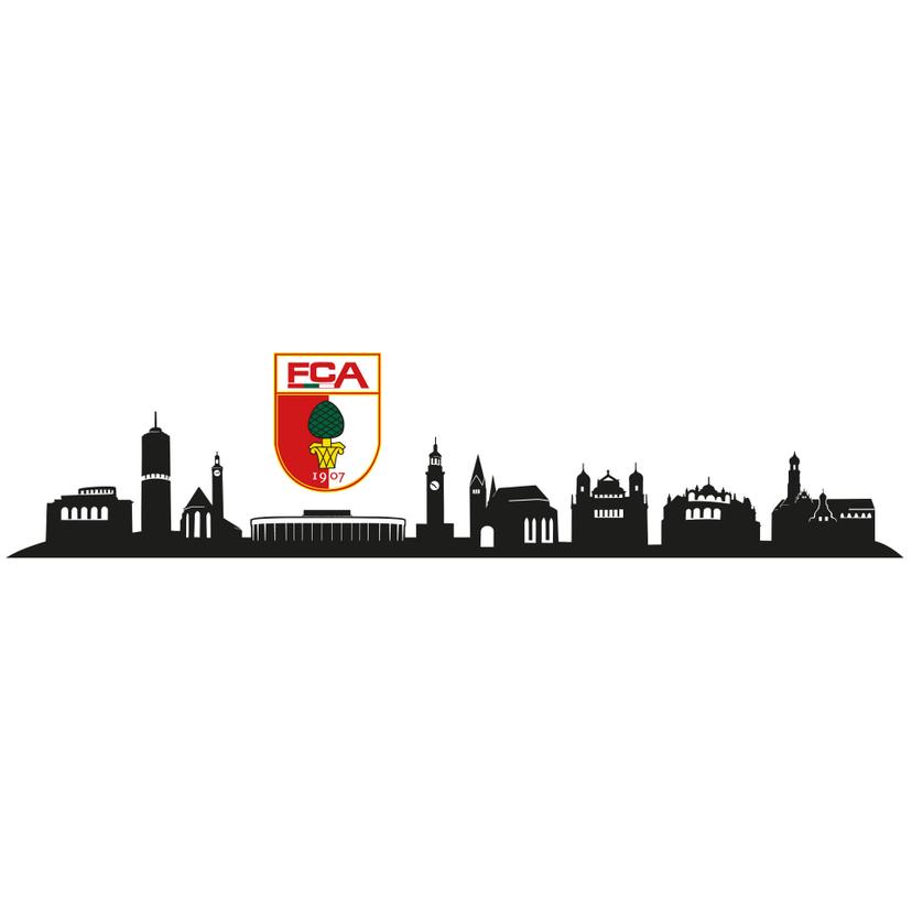 Wandtattoo FC Augsburg Skyline mit Logo farbig