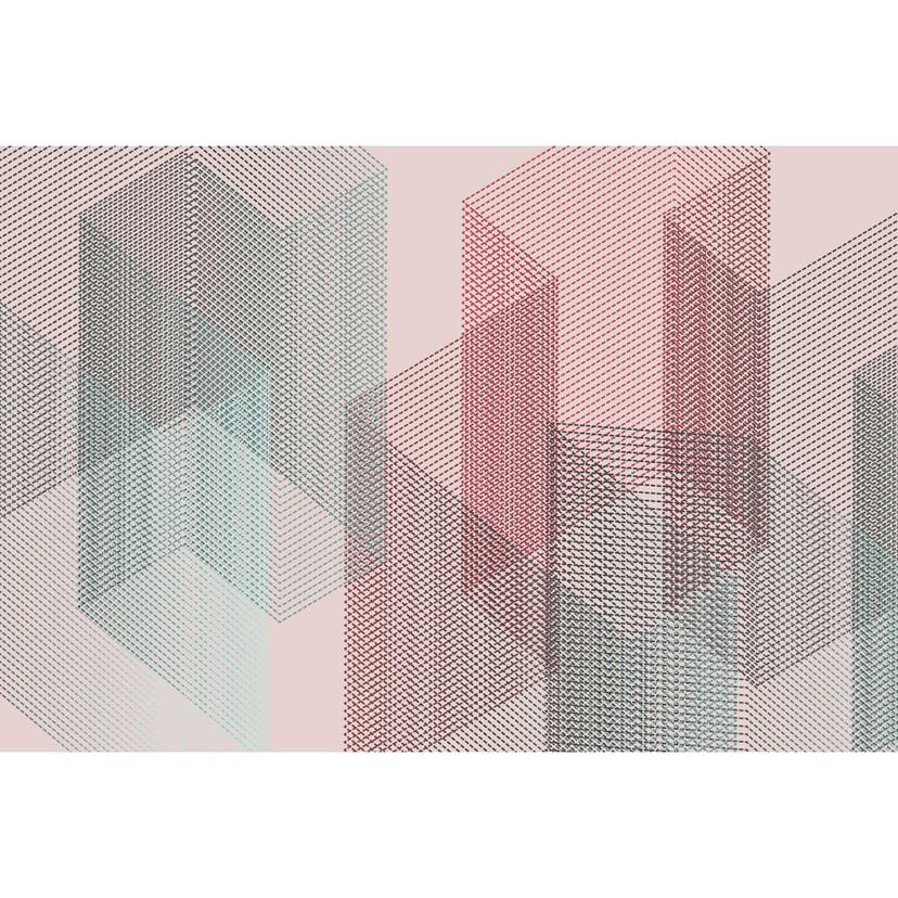 Carta da parati geometrica 3D in rosa pastello e blu-verde - Carta da parati in tessuto non tessuto