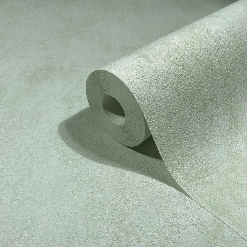 Papel pintado de tejido-no-tejido con aspecto de hormigón verde usado aspecto liso