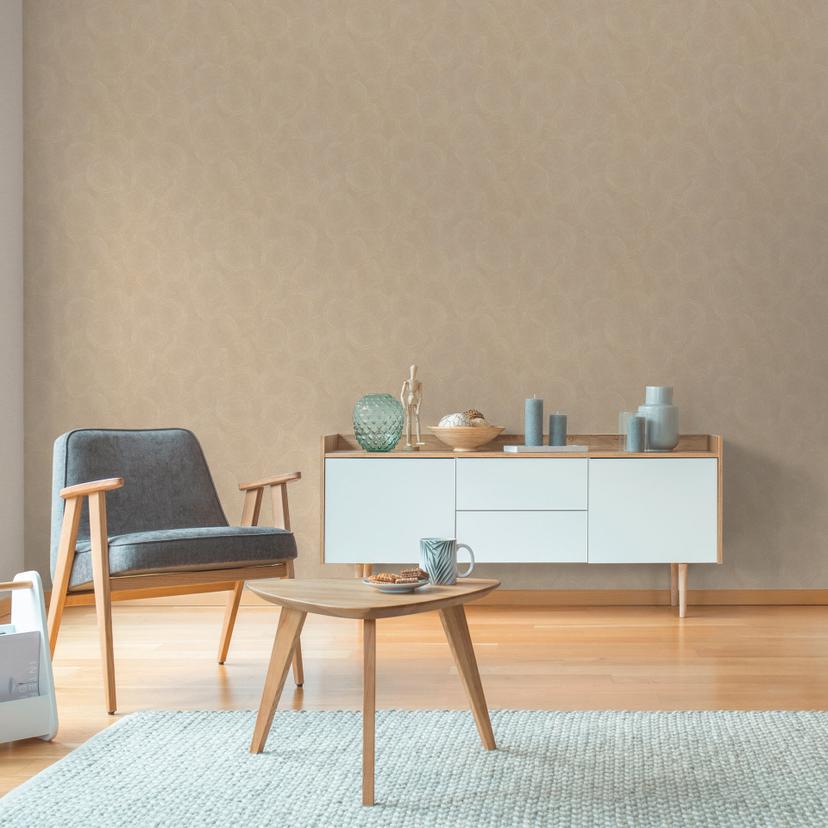 3D tapet cirkelmønster beige orange - Ikke-vævet tapet struktureret varm moderne