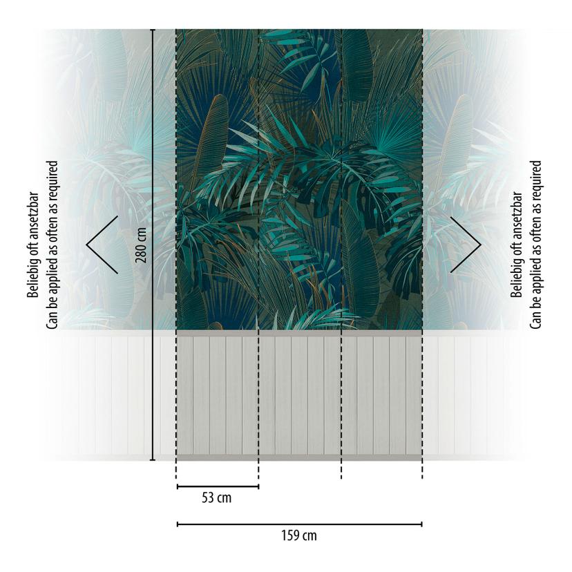 Carta da parati Jungle blu scuro con pannello in legno grigio - Carta da parati in tessuto non tessu