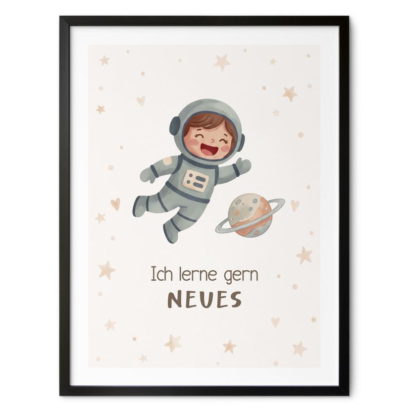 Kinder-Poster 'Ich lerne gern Neues' mit Astronautin