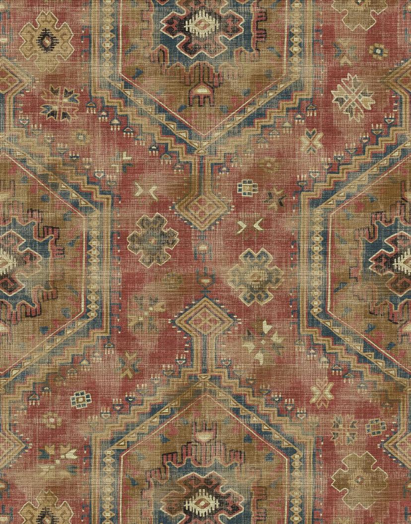 Papier peint photo motif tapis d'orient vintage Échantillon en rouge bleu beige 2,7 x 2,12 m