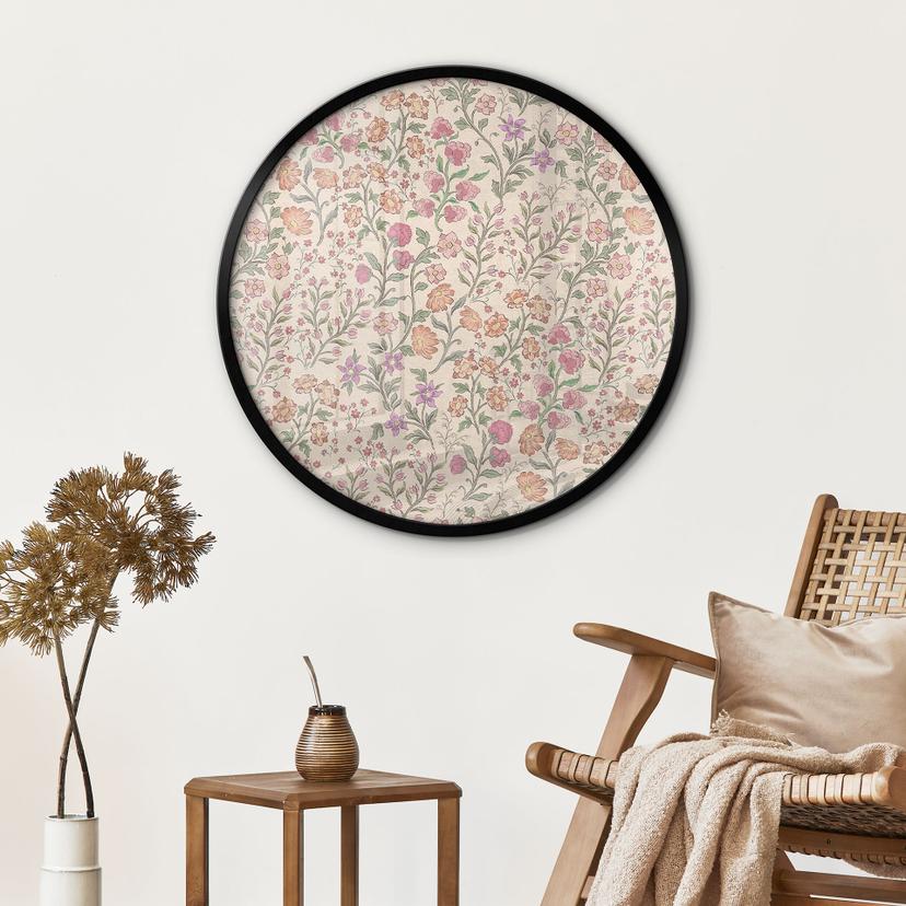 Póster Pradera Flores Vintage - Beige - Decoración Floral - Redondo