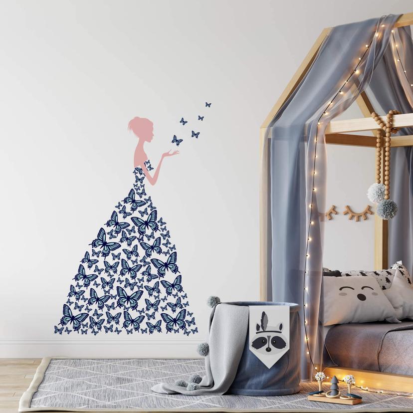 Sticker mural - Lady with Butterflies-bleu