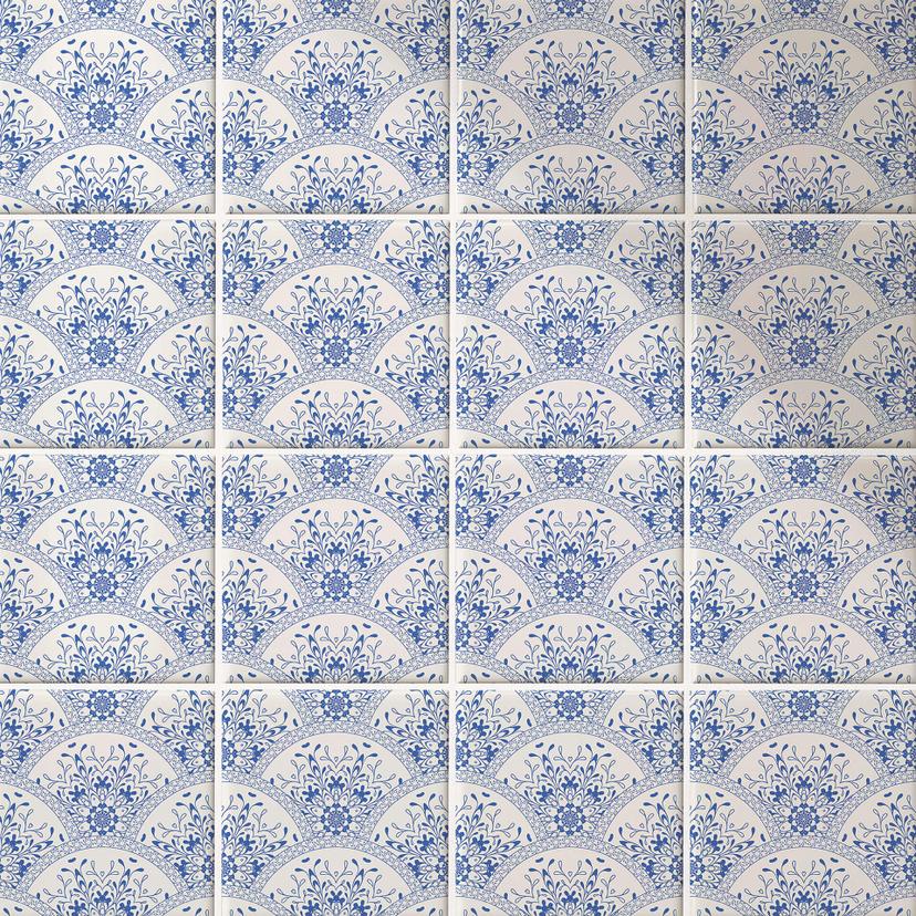 Azulejos Adhesivos azul motivo floral en estilo Art Deco - lote de 12