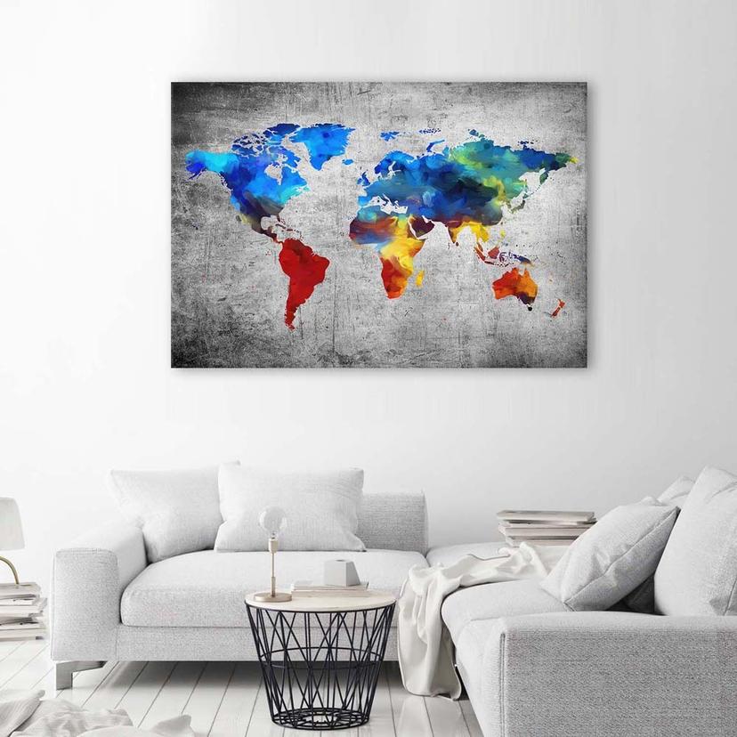 Stampe su tela, Mappa del mondo dipinta sul cemento
