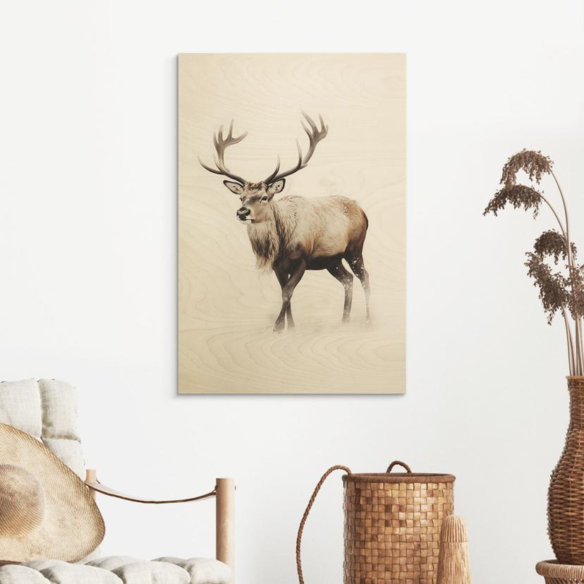 Houten Wanddecoratie hert in witte winter - Magnusson