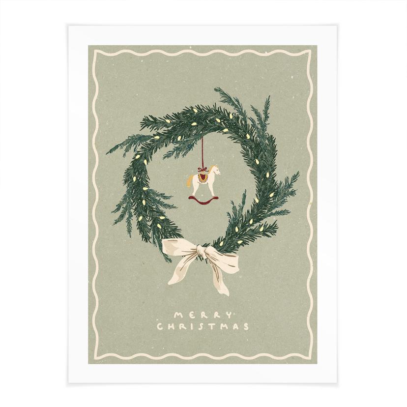 Póster para el salón - Corona de Navidad con caballo balancín - NKTN