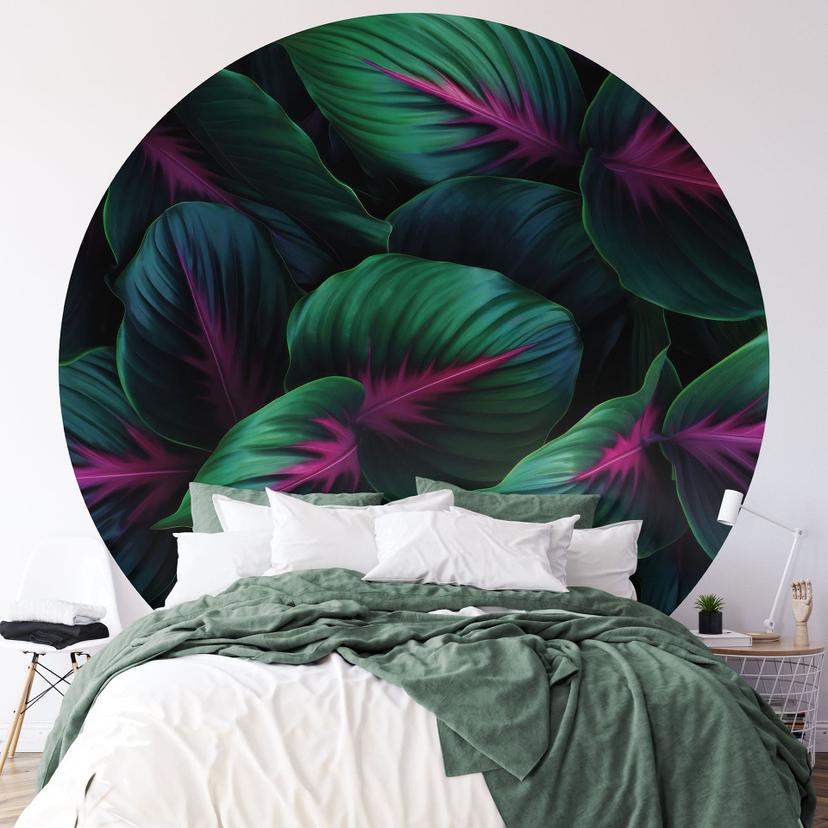 Tapet cirkel Farverige jungleplanter - Paksoylu - vliesetapet/selvklæbende non-woven tapet