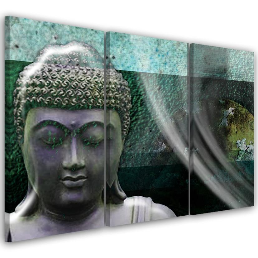 3 stykke lærredsprint, Zen Buddha turkis wellness