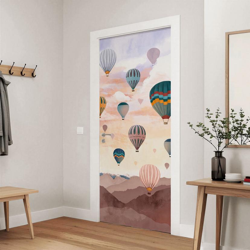 Vinilo para puertas de habitaciones infantiles - Volando alto con globos aerostáticos - Goed Blauw -