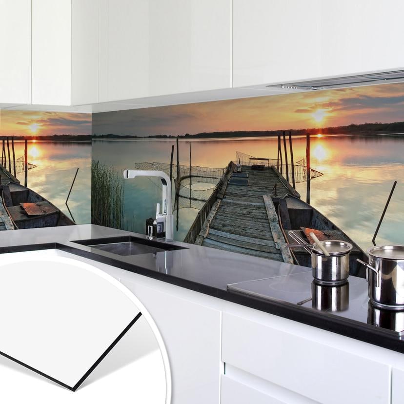 Revêtement pour cuisine - Alu-Dibond - Coucher de soleil sur le lac
