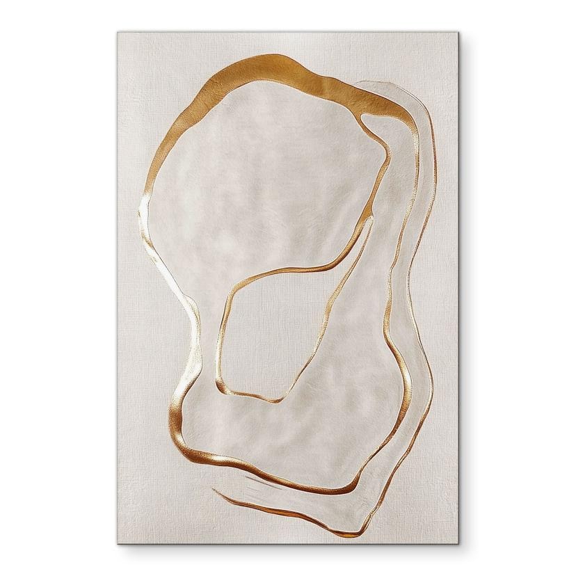 Billede Abstrakt linjekunst i guld og beige - Alma – print på aluminium