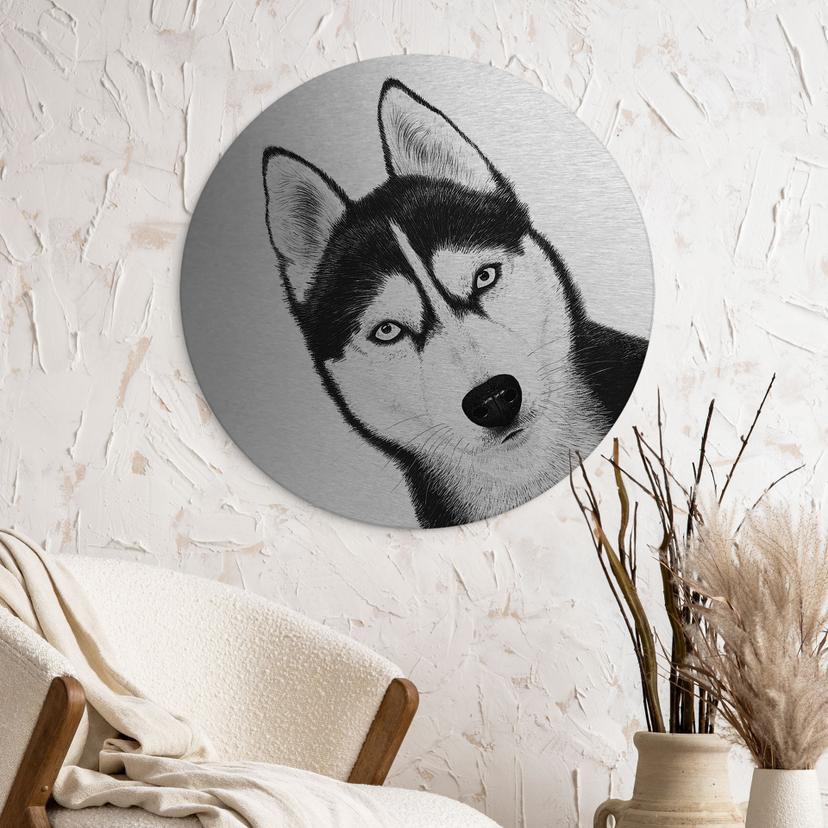 Alluminio Dibond con effetto argento Siberian husky - Ritratto di cane - Korenkova - Tondo