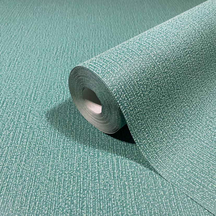 Papel pintado no tejido de color verde liso texturado moderno