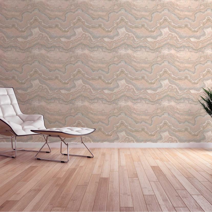 Tapet med marmoreffekt i beige-grå - Tapet med sten-malakit-look i guld