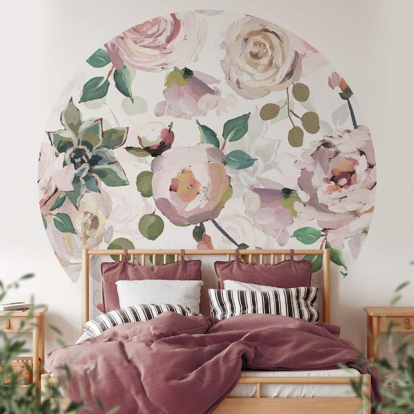 Fototapet - UN Designs - Blomster i kunstnerisk stil - rund - vliesetapet/selvklæbende non-woven tap