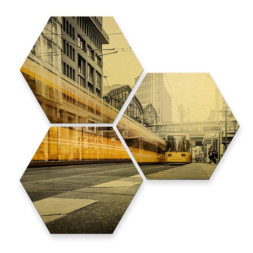 Hexagone - Alu-Dibond-Effet doré - Berlin Friedrichstrasse 02 (Set de 3)