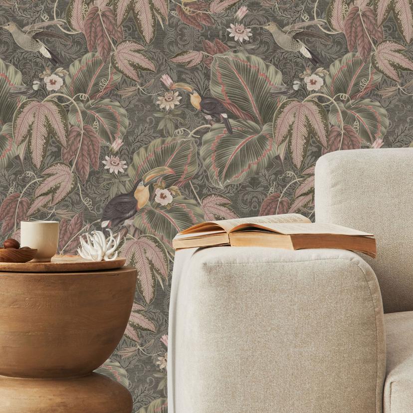 Carta da parati a motivi della giungla con tucano nella foresta tropicale - Bloomery Decor