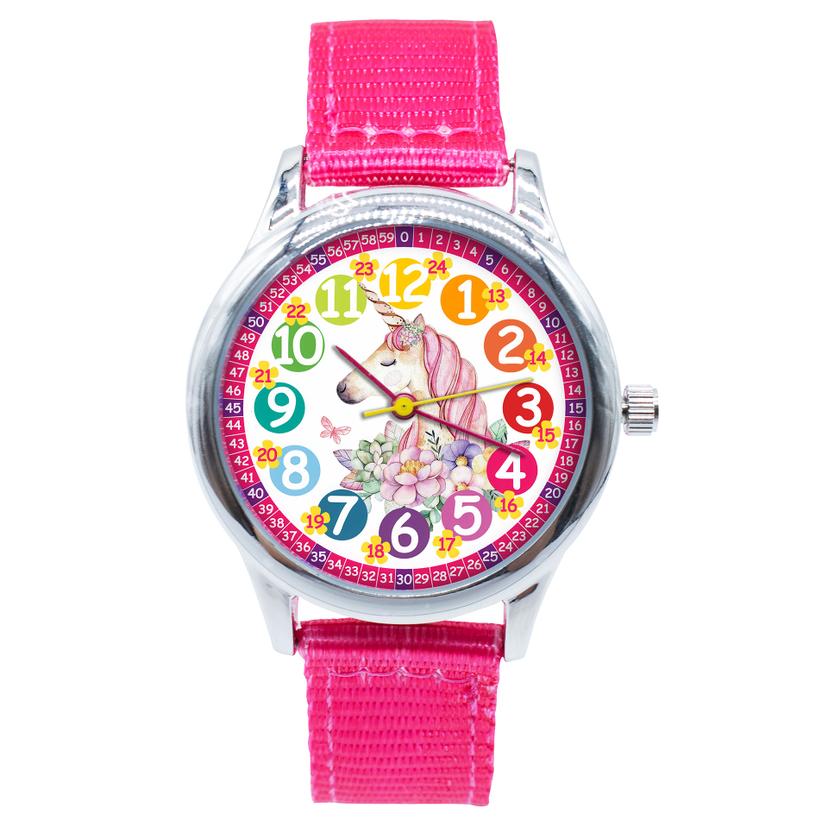 Kinder Armbanduhr Einhorn - Lernuhr analog - Pink