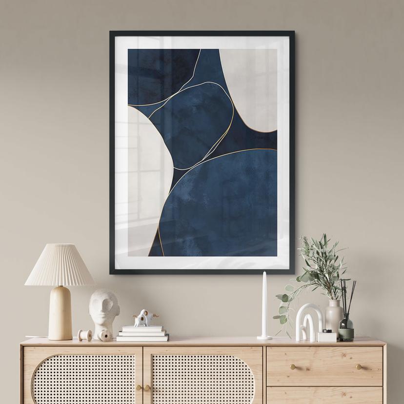 Poster Geometrisk balans i blått och vitt - Paksoylu