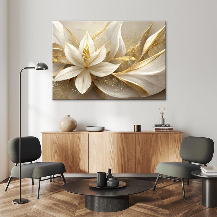 Toile, Fleurs glamour dorées 3D