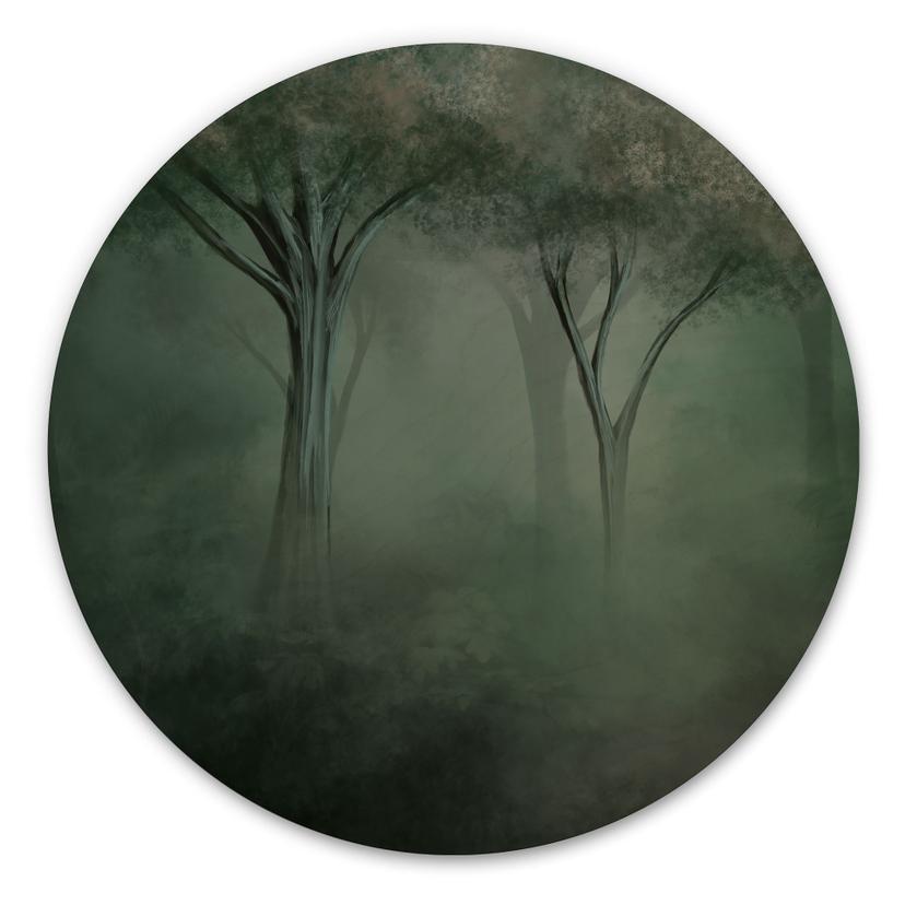 Houten Wanddecoratie bos magie in de ochtendmist groen - Ms Tiff - Rond