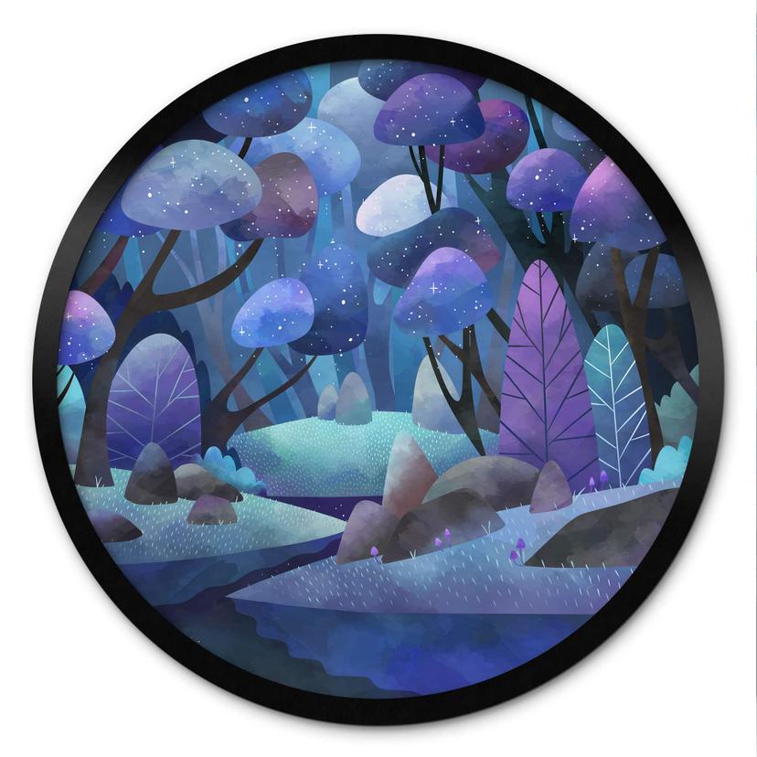 Plakat med den fortryllede skov i midnatsblå - DigitalArtsi - Round