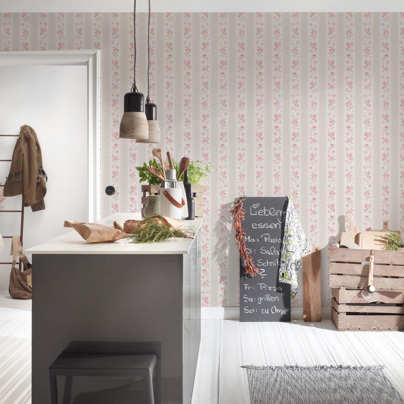 tapet blomstret beige hvid - non-woven tapet landsted A.S. Création - mat og lys struktur