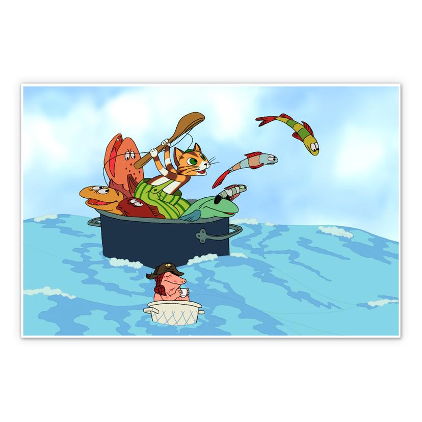 Wandbild Pettersson und Findus - Fischjagd mit Freunden