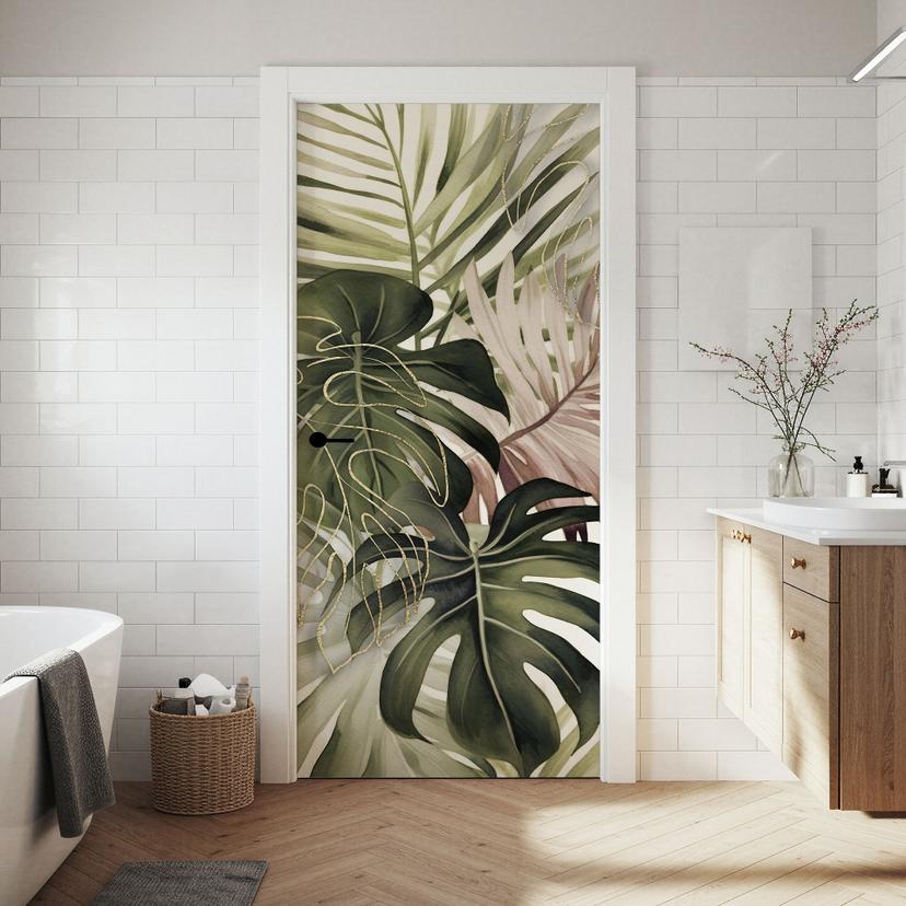 Vinilo puerta boho hojas tropicales - Haase - Decoración autoadhesiva para puertas