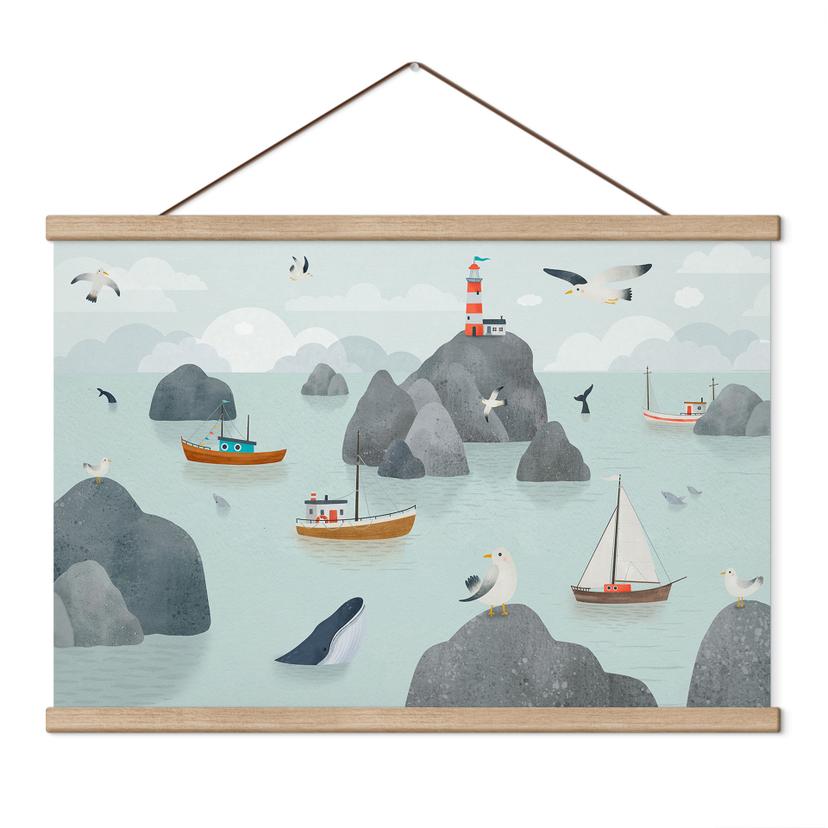 Kinderkamer Textielposter Maritiem kustmotief met vuurtoren - Oliver Robins