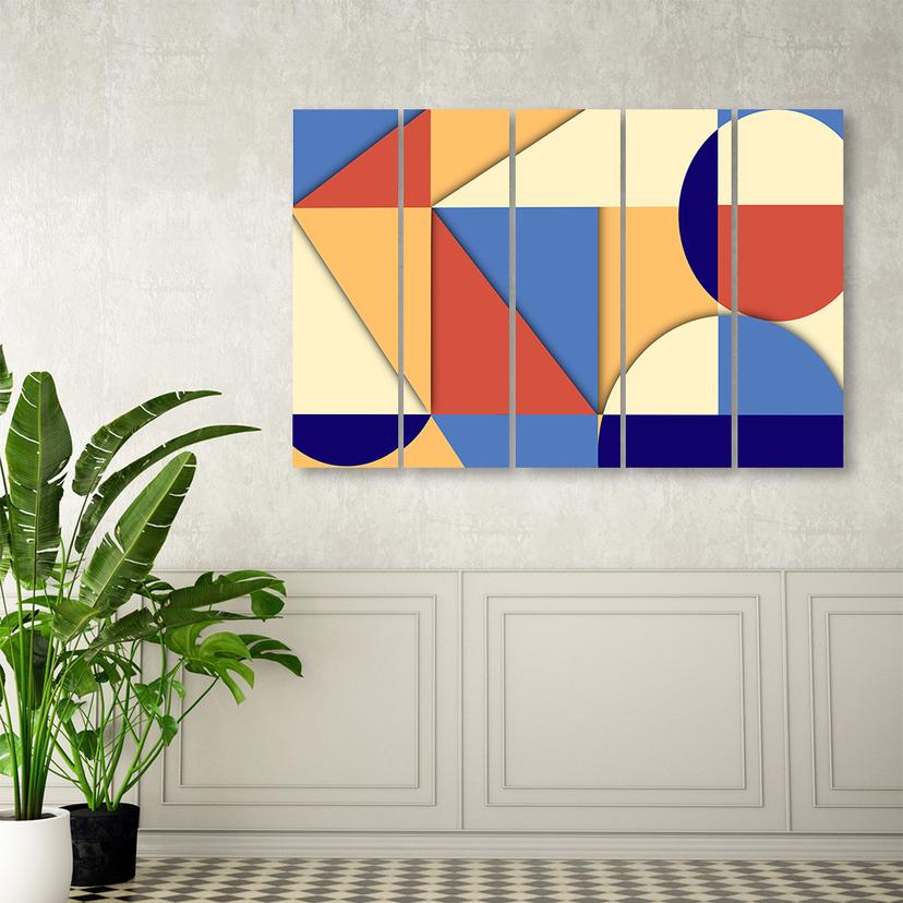 Stampa su tela 5 pezzi, Forme di astrazione geometrica