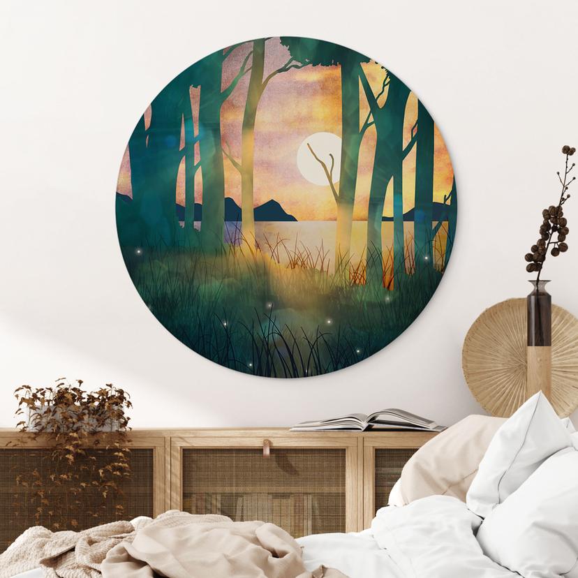 Wandbild Waldzauber bei Sonnenuntergang - SpaceFrog Designs - Rund - Alu-Dibond