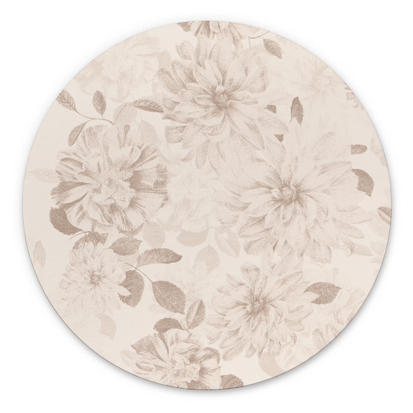 Tableaux Dahlias Shabby Chic Beige - Bloomery Decor - Alu-Dibond Rond