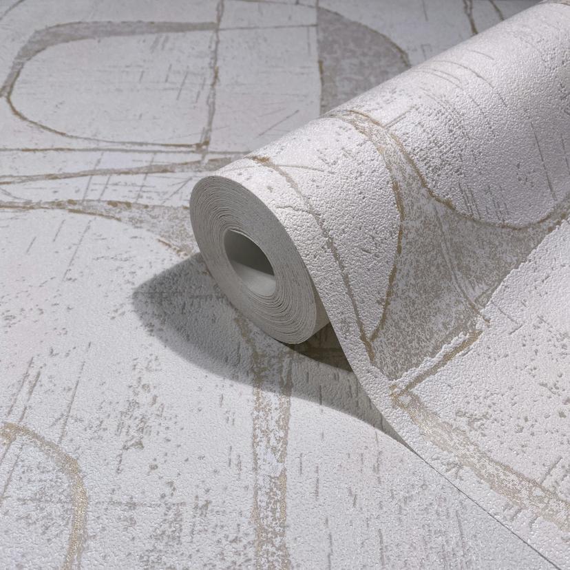 Non-woven tapet i beige glansiga geometriska former grafisk modern