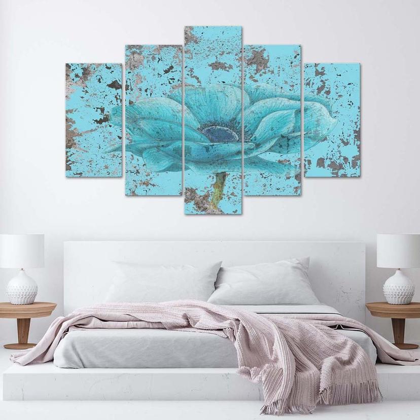 Stampa su tela 5 pezzi Fiore vintage blu